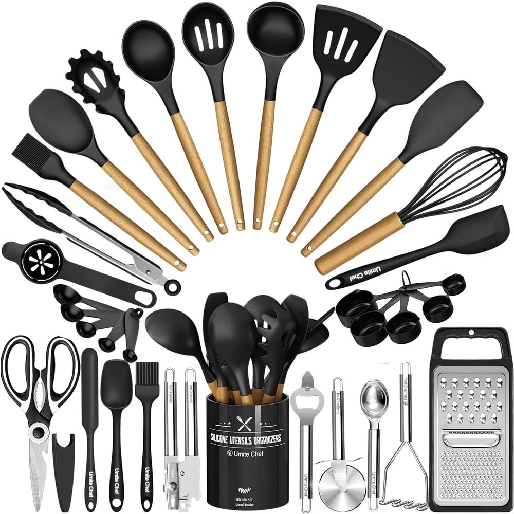 Kitchen Gadgets For Cooking - Küchenutensilien-Set - 34-teiliges Silikon-Kochbesteck mit Halter,