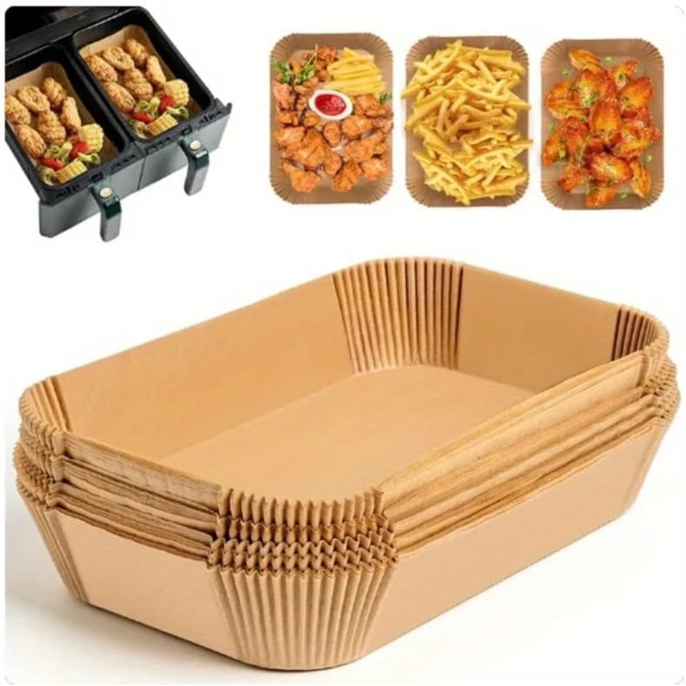 Kitchen Gadgets Air Fryer - 50/100 Stück Einweg-Heißluftfritteusen-Papier Rechteckige Küchen-Backmatte Ölfestes
