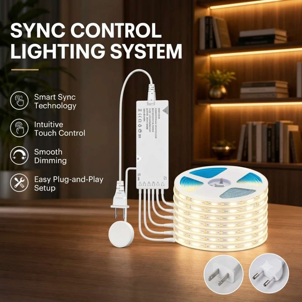 Kitchen Gadgets Cabinet - Touch-Control-Sync-COB-LED-Streifen mit EU/US-Stecker-Netzteil, Unterschrankbeleuchtung für Küche,