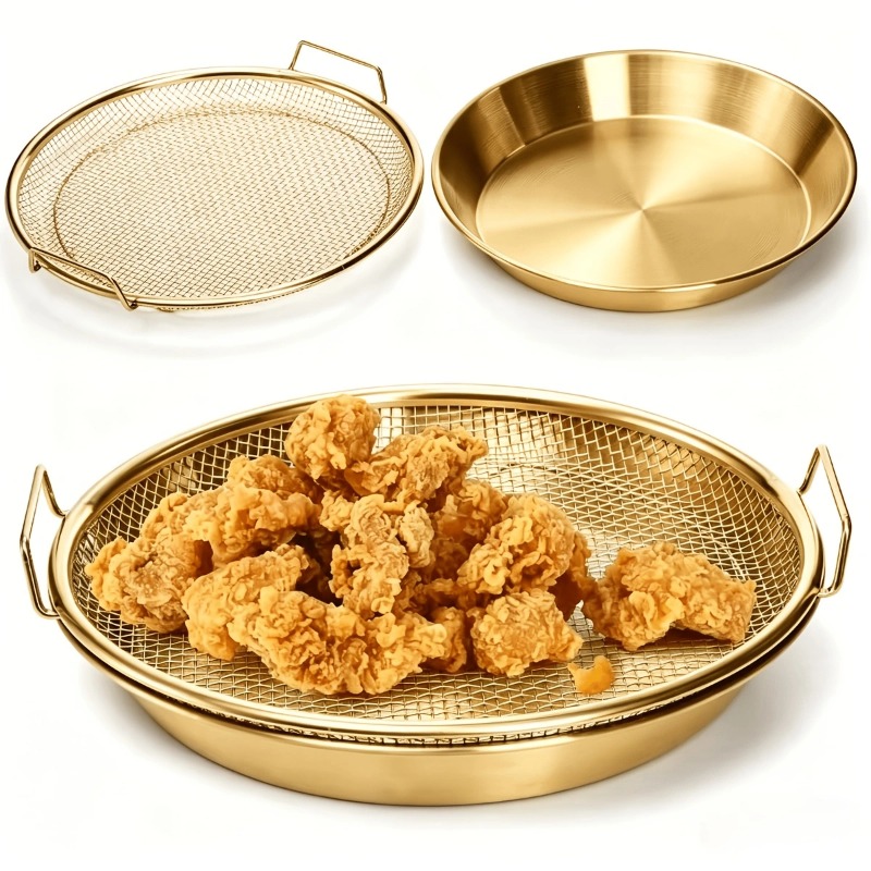 Kitchen Gadgets Air Fryer - Goldfarbener, robuster Frittierkorb mit Gitterrost, Ölfilterschale,