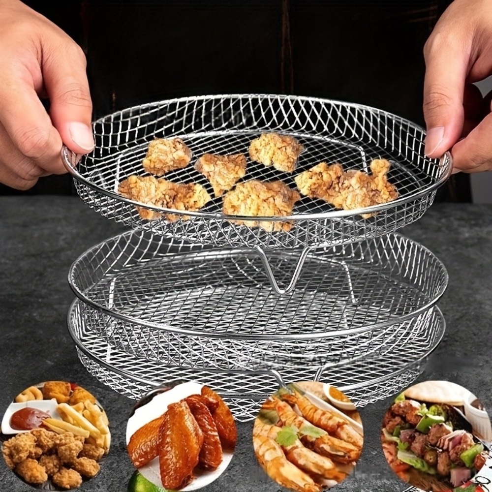 Kitchen Gadgets Air Fryer - Edelstahl-Heißluftfritteusen-Zubehör, 3-teiliges Set Heißluftfritteusen-Gestell, Dampfgar- und