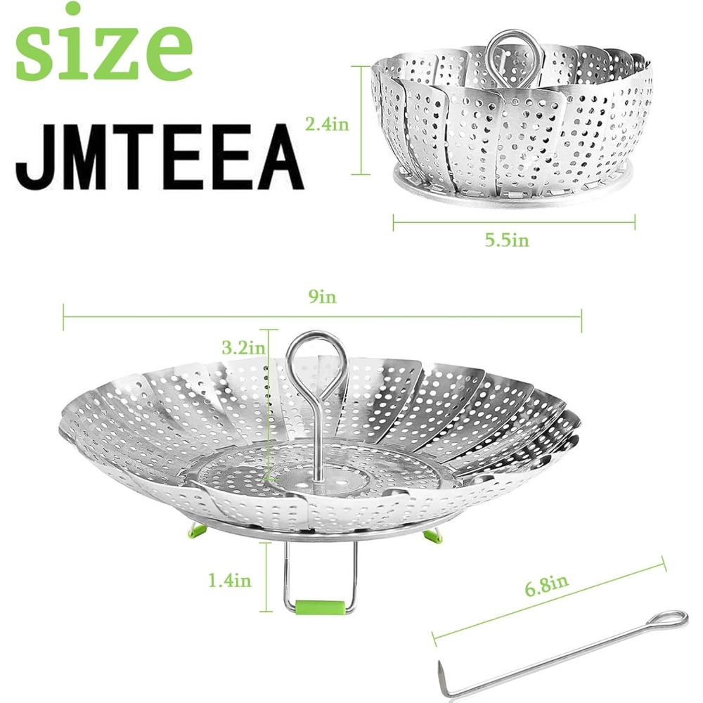 Silicone Steamer Basket - Faltbarer Silikon-Dampfgareinsatz mit Edelstahlfüßen und Metallgriff,
