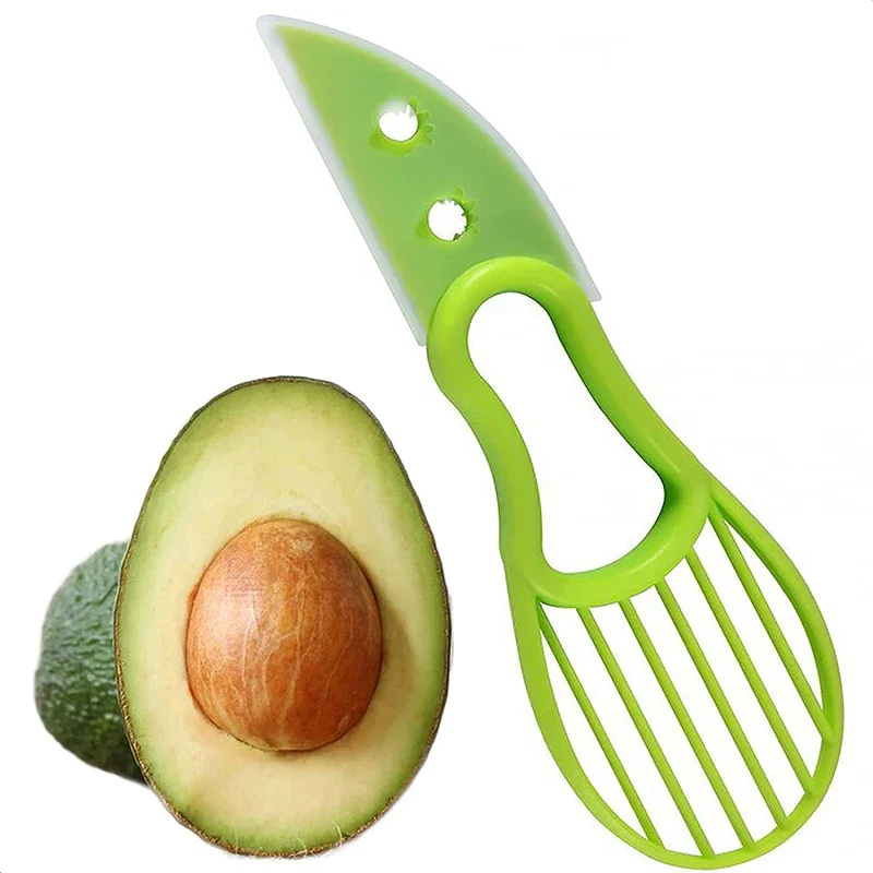 Avocado Slicer Tool - 3-in-1-Avocado-Schneider, Shea-Entkerner, Kunststoffmesser, Obstschäler, Schneider, Zellstoff-Trenner