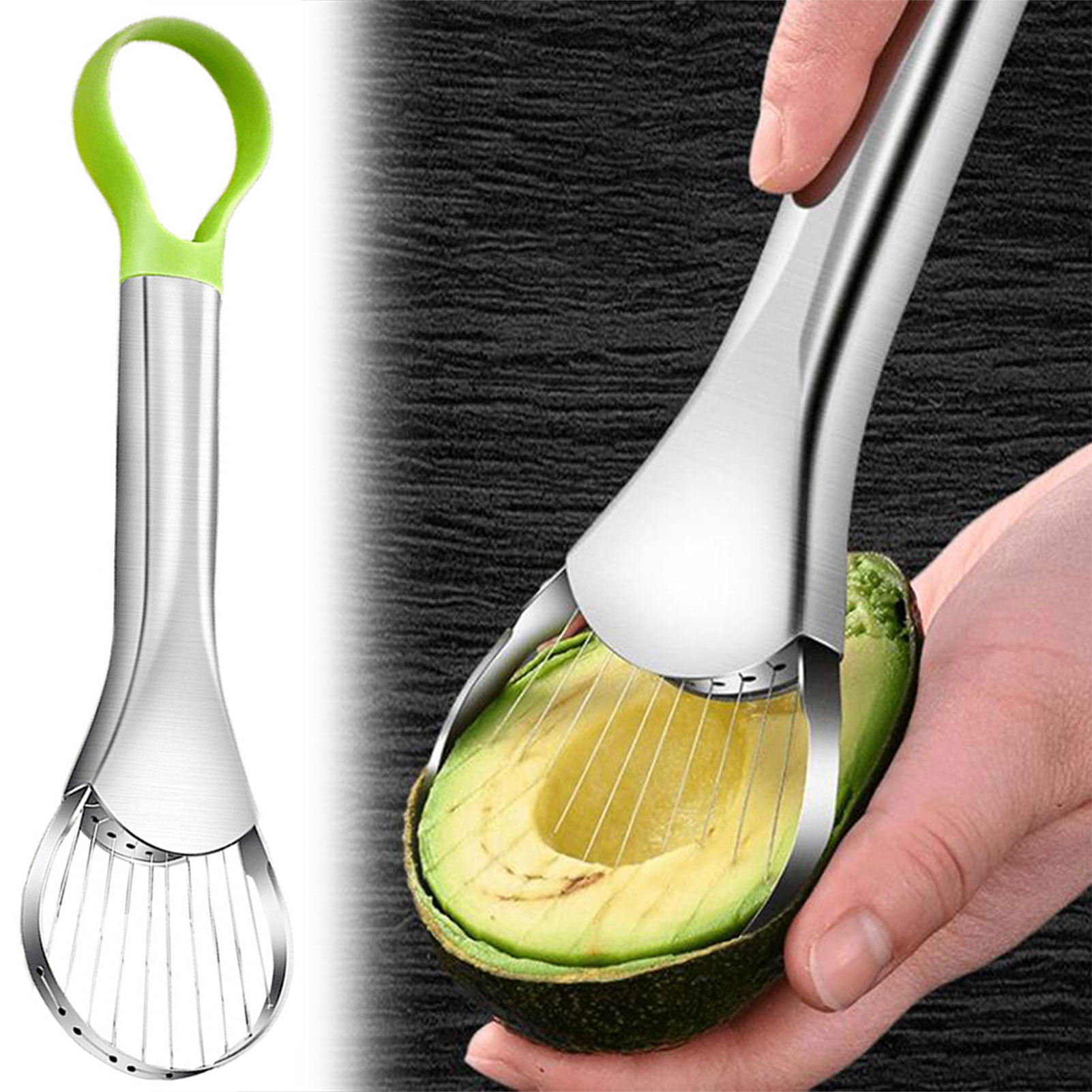 Avocado Slicer Tool - Avocado-Messer-Gadget, Edelstahl-Schneider, Küchenwerkzeug, Obstschneideartefakt, alles für
