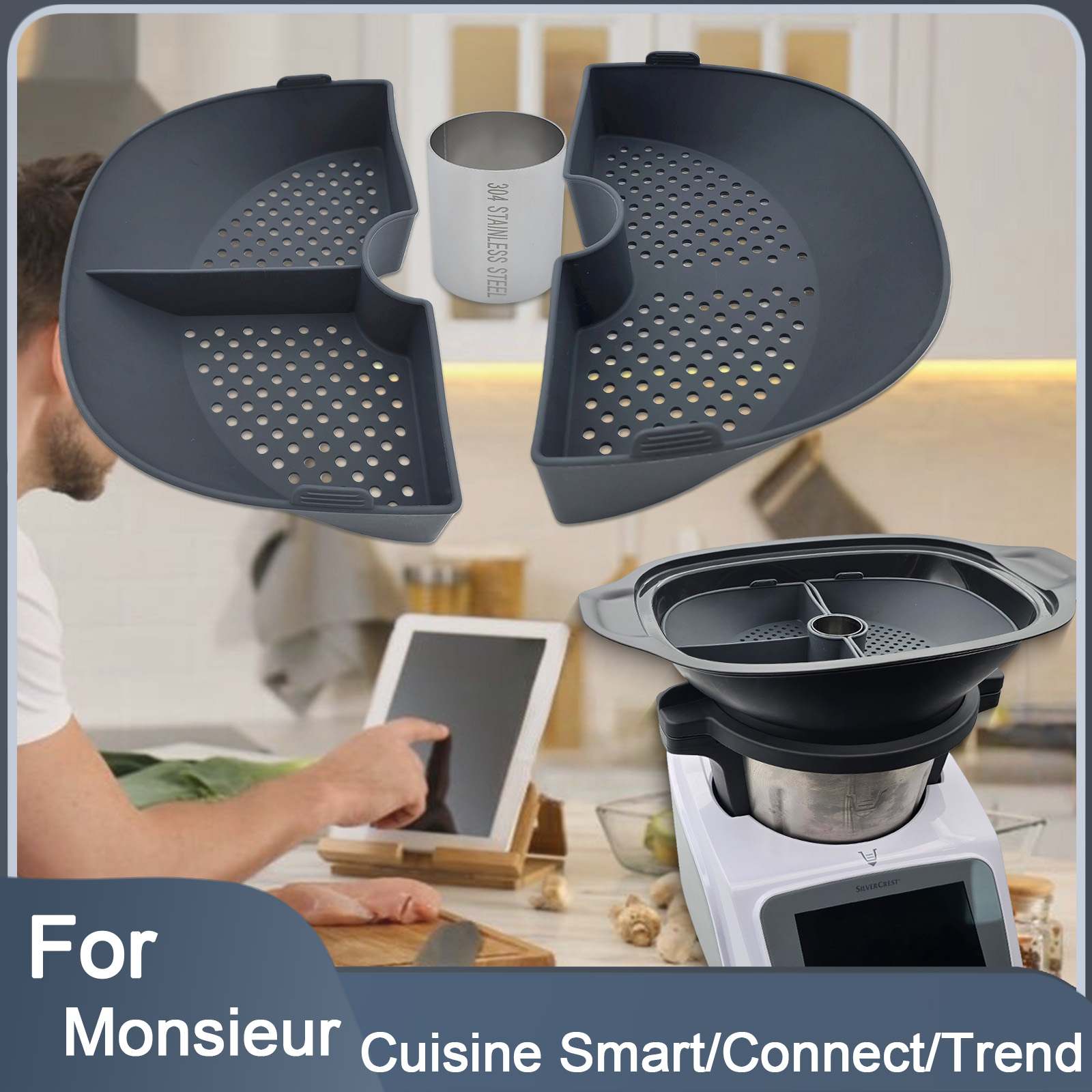 Silicone Steamer Basket - Silikon-Dampfkorb-Trenner für Monsieur Cuisine Smart/Connect/Trend, Mehrzweck-Küchenzubehör,